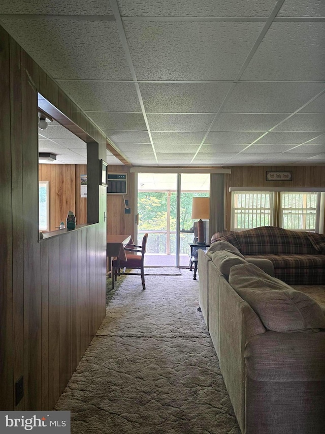 11 Maxwill Ln, Landisburg, PA 17040 - living area with carpet floors, wooden walls, and a paneled ceiling