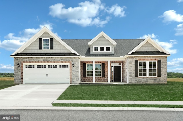 567 Lumber St, Littlestown, PA 17340 - craftsman house with a standing seam roof, a front lawn, stone siding, and driveway