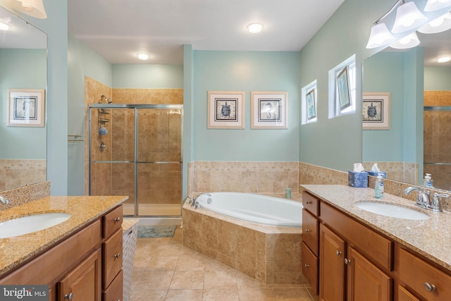 35206 Seagrass Plantation Ln, Dagsboro, DE 19939 - full bathroom with two vanities, a garden tub, and a shower stall