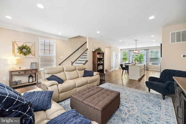 10744 Hinton Way, Manassas, VA 20112 - living area with recessed lighting, stairway, and light wood-style floors