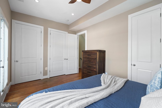 158 Bryant St NW Unit 2, Washington, DC 20001 - bedroom with wood finished floors, recessed lighting, ceiling fan, and baseboards