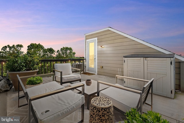 158 Bryant St NW Unit 2, Washington, DC 20001 - patio terrace at dusk with an outdoor living space and a wooden deck