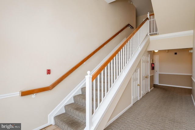 1310 Sheridan Pl Unit 108-17, Bel Air, MD 21015 - stairs with baseboards and carpet
