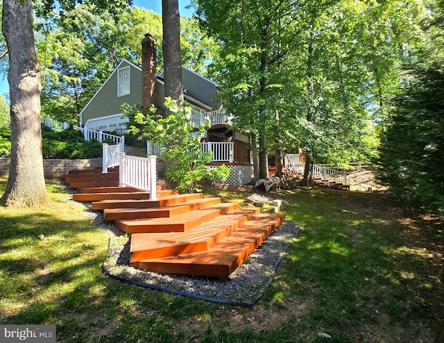 5068 Willow Oak Pl, Dumfries, VA 22025 - view of grassy yard with stairs and a wooden deck