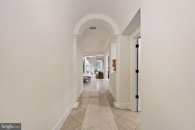 913A Caroline St, Fredericksburg, VA 22401 - hall with baseboards, arched walkways, decorative columns, and ornamental molding