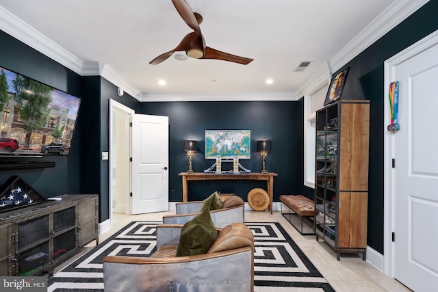 913A Caroline St, Fredericksburg, VA 22401 - living room with ornamental molding, a ceiling fan, recessed lighting, and baseboards