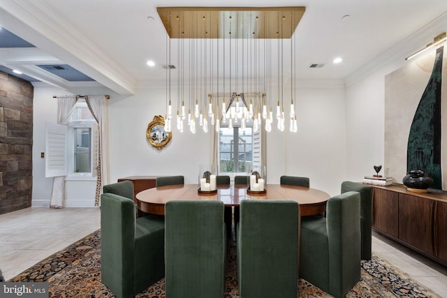 913A Caroline St, Fredericksburg, VA 22401 - dining area featuring a chandelier, crown molding, and recessed lighting