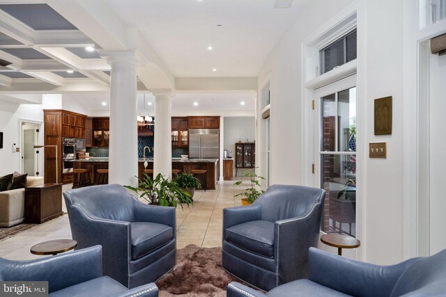 913A Caroline St, Fredericksburg, VA 22401 - community lobby with a sink, recessed lighting, beam ceiling, and coffered ceiling