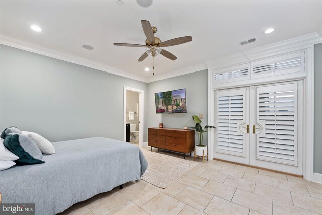 913A Caroline St, Fredericksburg, VA 22401 - bedroom with crown molding, recessed lighting, baseboards, a ceiling fan, and ensuite bathroom