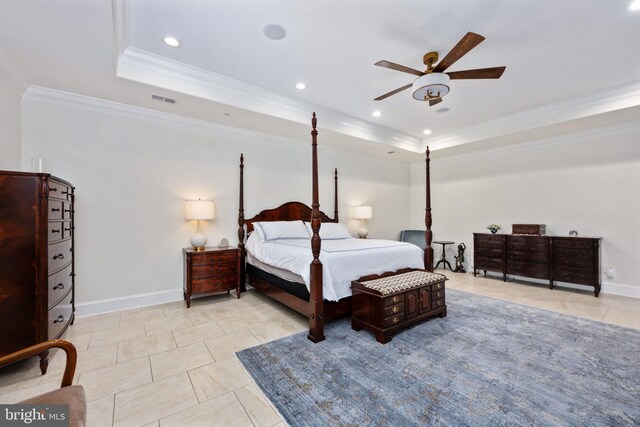 913A Caroline St, Fredericksburg, VA 22401 - bedroom with a raised ceiling, ornamental molding, tile patterned flooring, recessed lighting, and baseboards