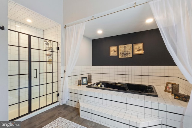 2 Turnberry Way, New Hope, PA 18938 - full bathroom with wood finished floors, a stall shower, recessed lighting, and a garden tub