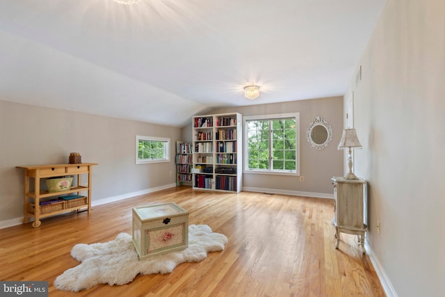 2 Turnberry Way, New Hope, PA 18938 - living area featuring wood finished floors, baseboards, and vaulted ceiling