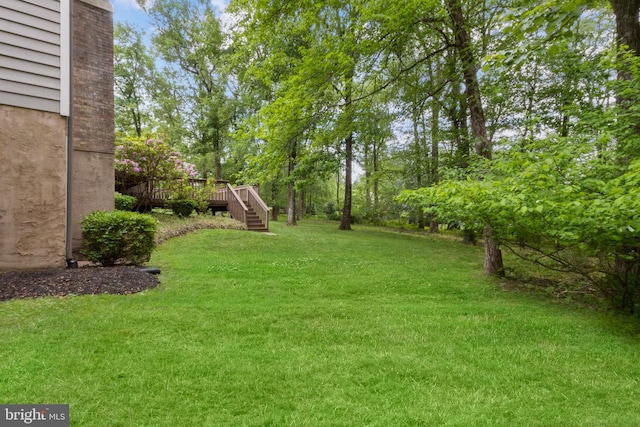 2 Turnberry Way, New Hope, PA 18938 - view of grassy yard featuring a wooden deck and stairway