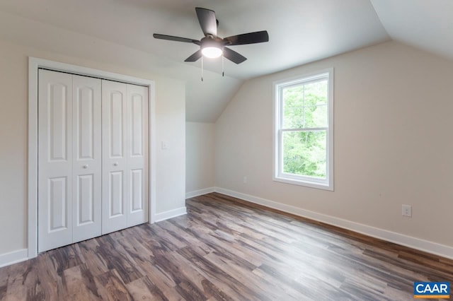 205 League Ln, Lovingston, VA 22949 - additional living space with vaulted ceiling, wood finished floors, ceiling fan, and baseboards