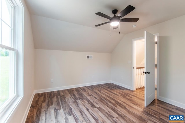 205 League Ln, Lovingston, VA 22949 - additional living space with wood finished floors, lofted ceiling, ceiling fan, and baseboards