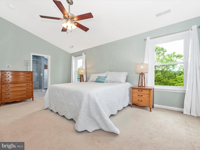 2619 Washington Way, Manchester, MD 21102 - bedroom featuring carpet flooring, baseboards, vaulted ceiling, a ceiling fan, and ensuite bathroom