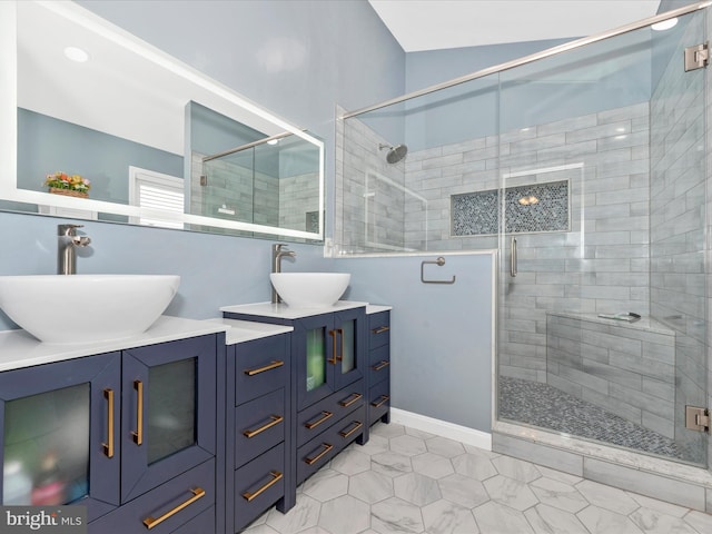 2619 Washington Way, Manchester, MD 21102 - bathroom with double vanity, a stall shower, and tile patterned flooring