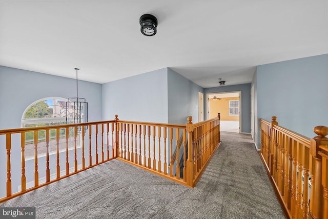 19 Pear Tree Pl, Sewell, NJ 08080 - hallway featuring an upstairs landing, carpet, and a chandelier