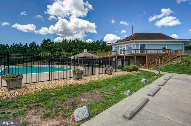 63 Lake Forest Dr, Mineral, VA 23117 - view of swimming pool featuring a wooden deck and stairway