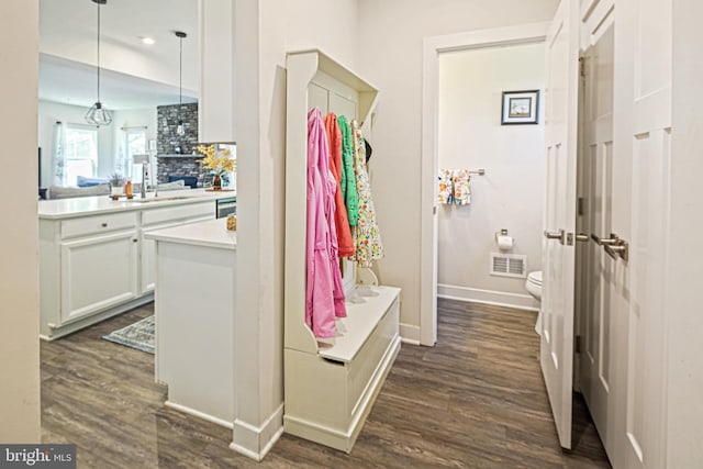 6023 Charles Henry Pl, Hanover, MD 21076 - mudroom with a sink, dark wood finished floors, baseboards, and recessed lighting