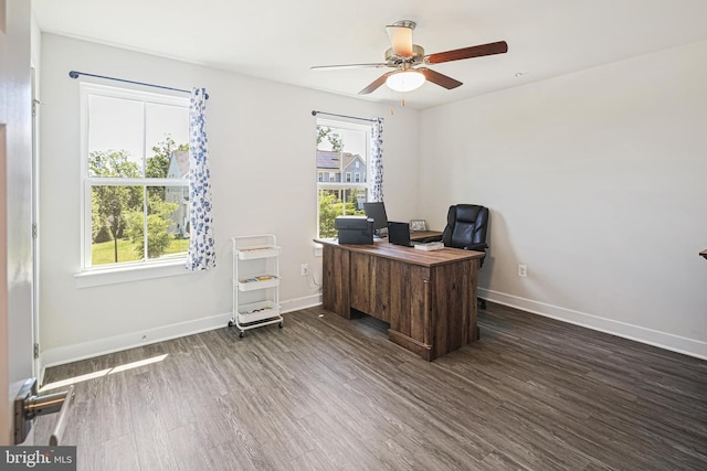 6023 Charles Henry Pl, Hanover, MD 21076 - office area with dark wood-style floors, a ceiling fan, and baseboards