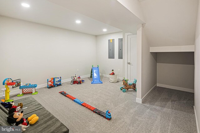 6023 Charles Henry Pl, Hanover, MD 21076 - recreation room featuring baseboards, carpet flooring, recessed lighting, and electric panel
