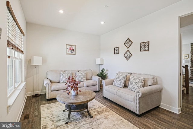 6023 Charles Henry Pl, Hanover, MD 21076 - living room with dark wood finished floors, baseboards, and recessed lighting