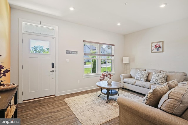 6023 Charles Henry Pl, Hanover, MD 21076 - living room featuring dark wood-style floors, recessed lighting, and baseboards
