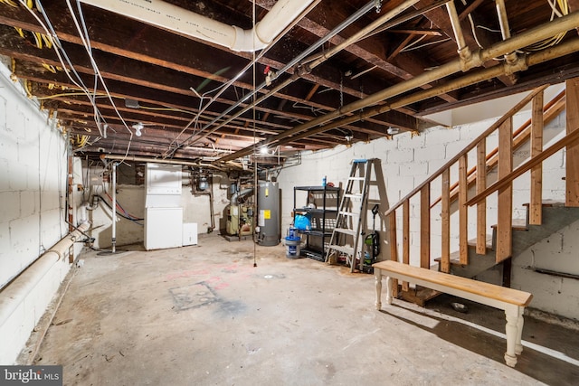 41 Bellevue Ter, Collingswood, NJ 08108 - unfinished basement with gas water heater, stairs, drainage system, and a heating unit