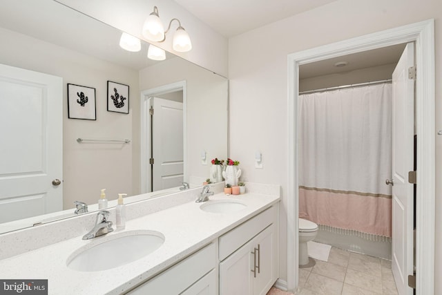 610 Long Meadow Dr, Fredericksburg, VA 22406 - full bathroom featuring toilet, double vanity, and curtained shower
