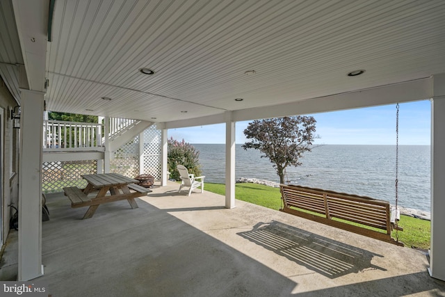295 Chesapeake Ave, Prince Frederick, MD 20678 - view of patio / terrace with a water view and stairway