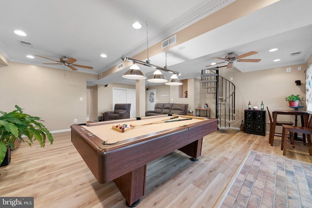 295 Chesapeake Ave, Prince Frederick, MD 20678 - playroom featuring a ceiling fan, crown molding, baseboards, pool table, and recessed lighting