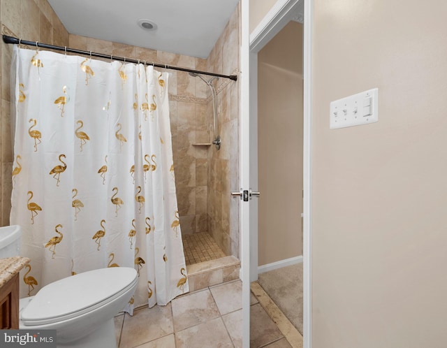 295 Chesapeake Ave, Prince Frederick, MD 20678 - bathroom with toilet, tiled shower, tile patterned flooring, and vanity