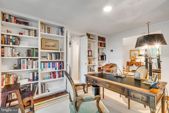 18919 Diary Rd, Montgomery Village, MD 20886 - home office with ornamental molding, wood finished floors, and built in shelves