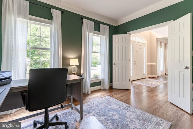 13016 Brookmead Dr, Manassas, VA 20112 - office area with crown molding, wood finished floors, and baseboards