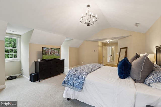 13016 Brookmead Dr, Manassas, VA 20112 - bedroom with vaulted ceiling, a chandelier, baseboards, and light carpet