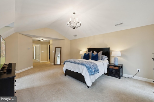 13016 Brookmead Dr, Manassas, VA 20112 - bedroom with vaulted ceiling, carpet, a chandelier, and baseboards