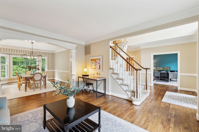 13016 Brookmead Dr, Manassas, VA 20112 - living room featuring wood finished floors, crown molding, and baseboards