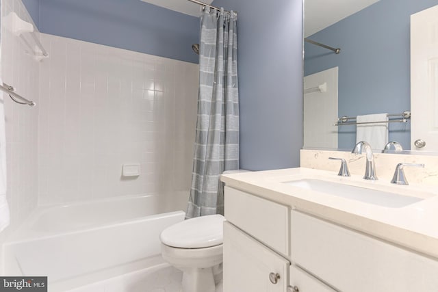 13016 Brookmead Dr, Manassas, VA 20112 - bathroom featuring shower / bath combination with curtain, toilet, vanity, and tile patterned flooring