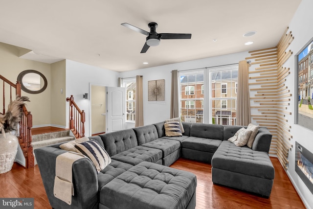 3536 Pipestone Pl, Waldorf, MD 20601 - living room with stairs, wood-type flooring, healthy amount of natural light, and recessed lighting