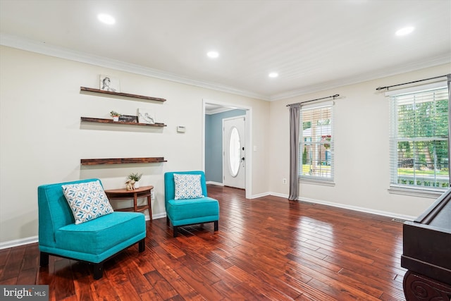 16719 Tintagel Ct, Dumfries, VA 22025 - sitting room with crown molding, hardwood / wood-style floors, baseboards, and recessed lighting