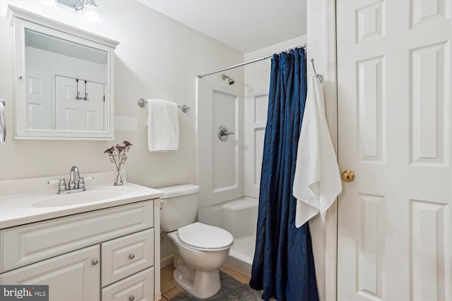 16719 Tintagel Ct, Dumfries, VA 22025 - bathroom featuring vanity, curtained shower, toilet, and tile patterned flooring