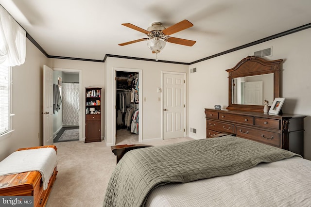 290 S Windy Mansion Rd, Denver, PA 17517 - bedroom featuring ornamental molding, light carpet, a walk in closet, a closet, and baseboards