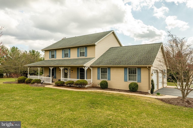 290 S Windy Mansion Rd, Denver, PA 17517 - view of front facade featuring a porch, driveway, roof with shingles, and a front yard