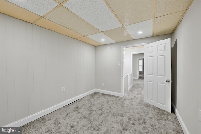 406 S Eaton St, Baltimore, MD 21224 - empty room featuring a drop ceiling, carpet flooring, baseboards, and recessed lighting