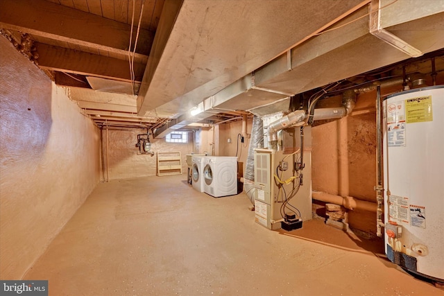 406 S Eaton St, Baltimore, MD 21224 - unfinished basement with gas water heater, independent washer and dryer, gas meter, and heating unit