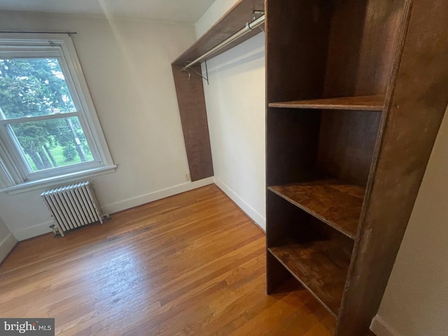 spacious closet with radiator and wood finished floors