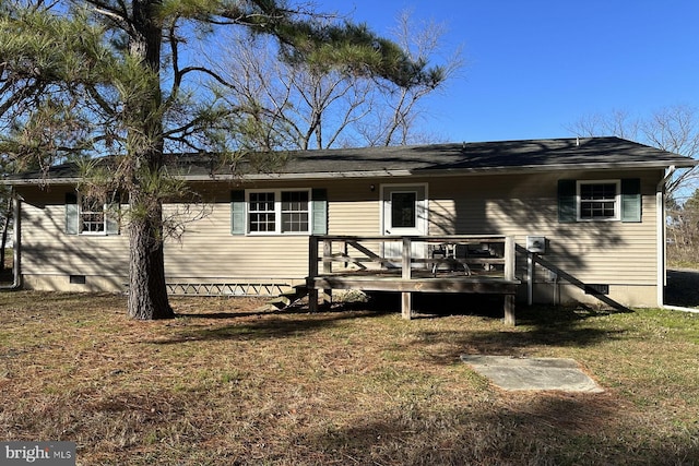 1211 Mcglaughlin Rd, Fishing Creek, MD 21634 - view of front of home featuring crawl space, a deck, and a front yard