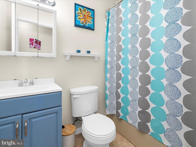 2524 Vineyard Ln, Crofton, MD 21114 - bathroom featuring toilet, vanity, tile patterned flooring, and a shower with curtain