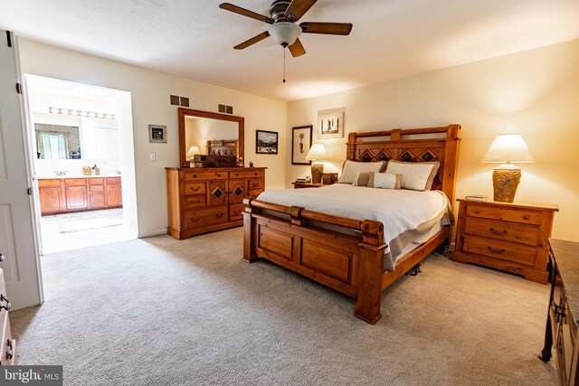 705 Hemlock Ct, Hanover, PA 17331 - bedroom with light carpet, ensuite bathroom, and ceiling fan